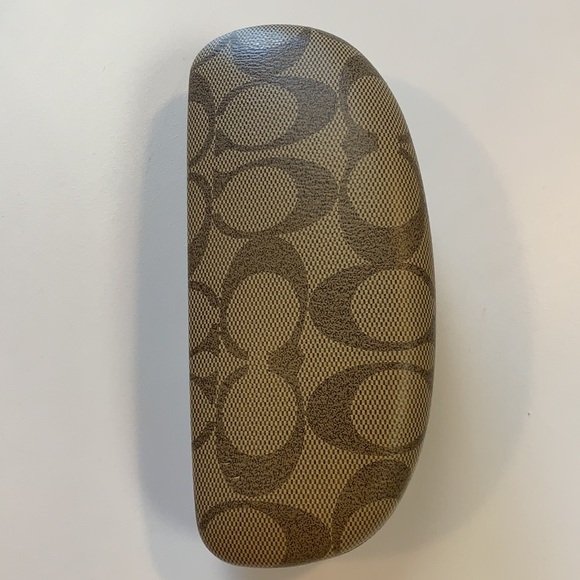 Coach logo brown & Tan faux leather medium hard shell clam case - Picture 5 of 10